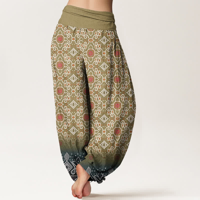 Nimara Ritual Cotton Bohemian Floral Geometric Pattern Women's Elastic Waist Harem Pants