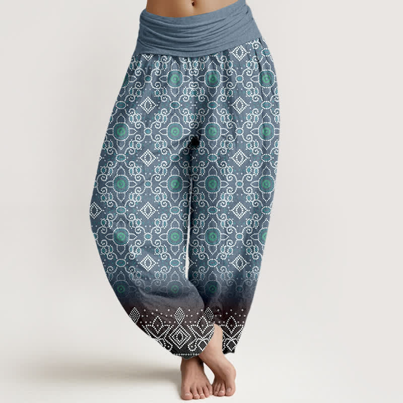 Nimara Ritual Cotton Bohemian Floral Geometric Pattern Women's Elastic Waist Harem Pants