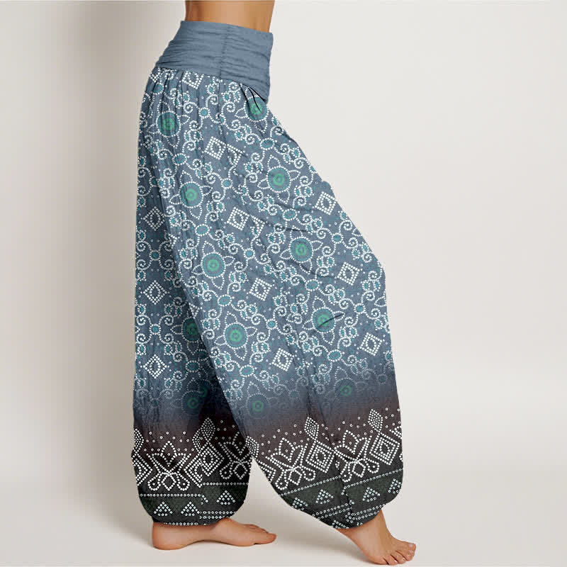 Nimara Ritual Cotton Bohemian Floral Geometric Pattern Women's Elastic Waist Harem Pants