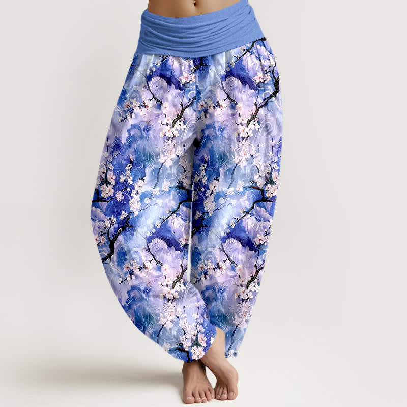 Nimara Ritual Pure Cotton Watercolor Floral Pattern Women's Elastic Waist Harem Pants