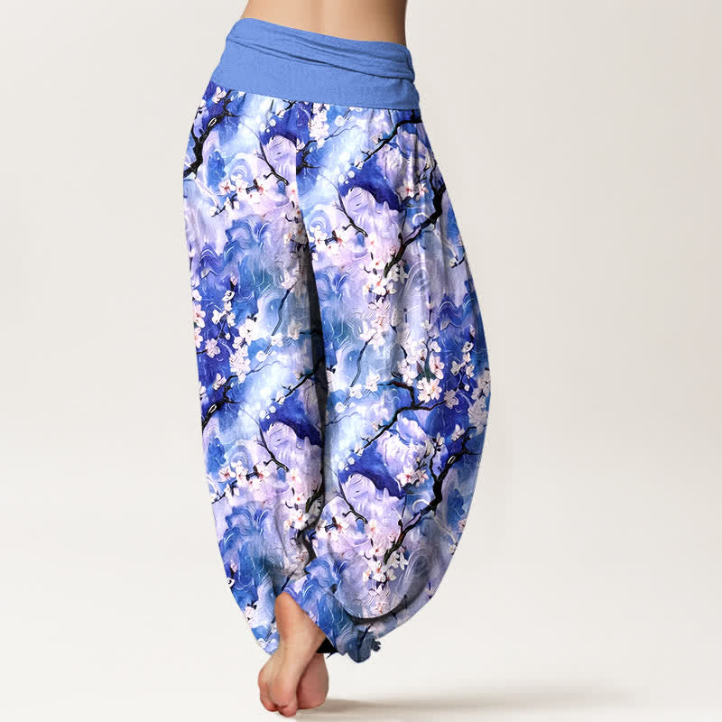 Nimara Ritual Pure Cotton Watercolor Floral Pattern Women's Elastic Waist Harem Pants