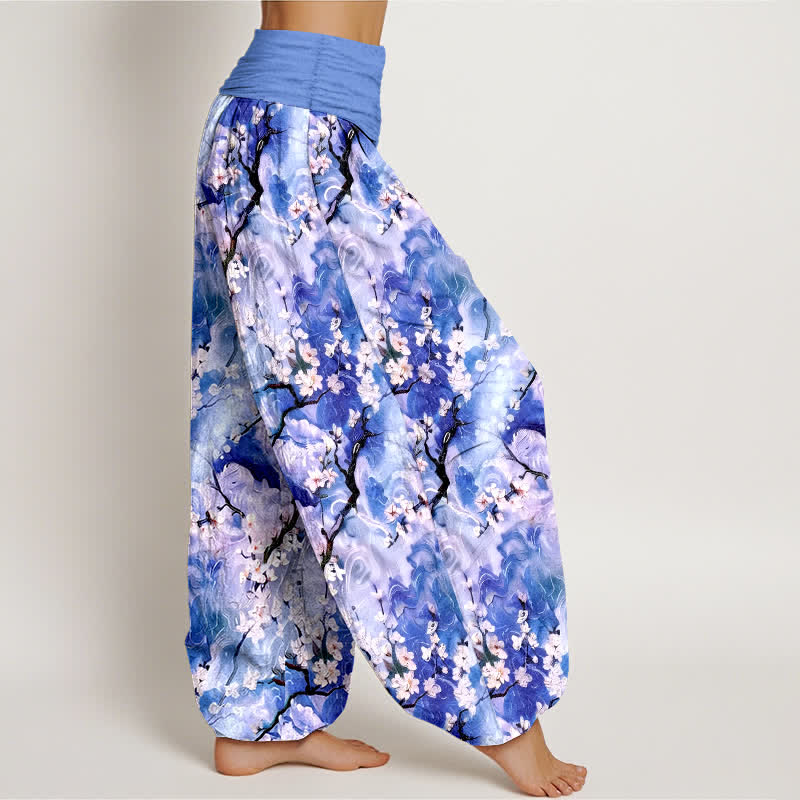 Nimara Ritual Pure Cotton Watercolor Floral Pattern Women's Elastic Waist Harem Pants
