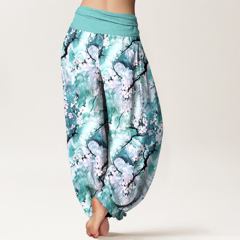 Nimara Ritual Pure Cotton Watercolor Floral Pattern Women's Elastic Waist Harem Pants