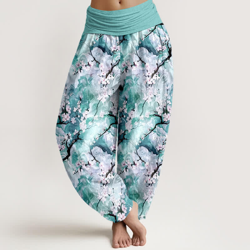 Nimara Ritual Pure Cotton Watercolor Floral Pattern Women's Elastic Waist Harem Pants
