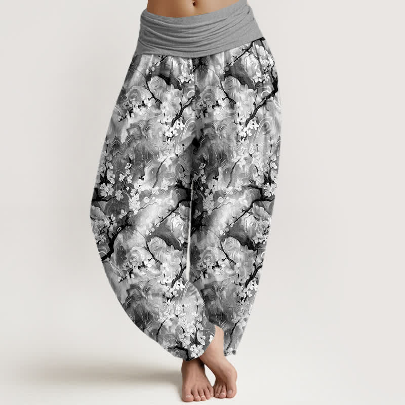 Nimara Ritual Pure Cotton Watercolor Floral Pattern Women's Elastic Waist Harem Pants
