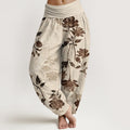 Nimara Ritual Cotton Vintage Rose Pattern Women's Elastic Waist Harem Pants