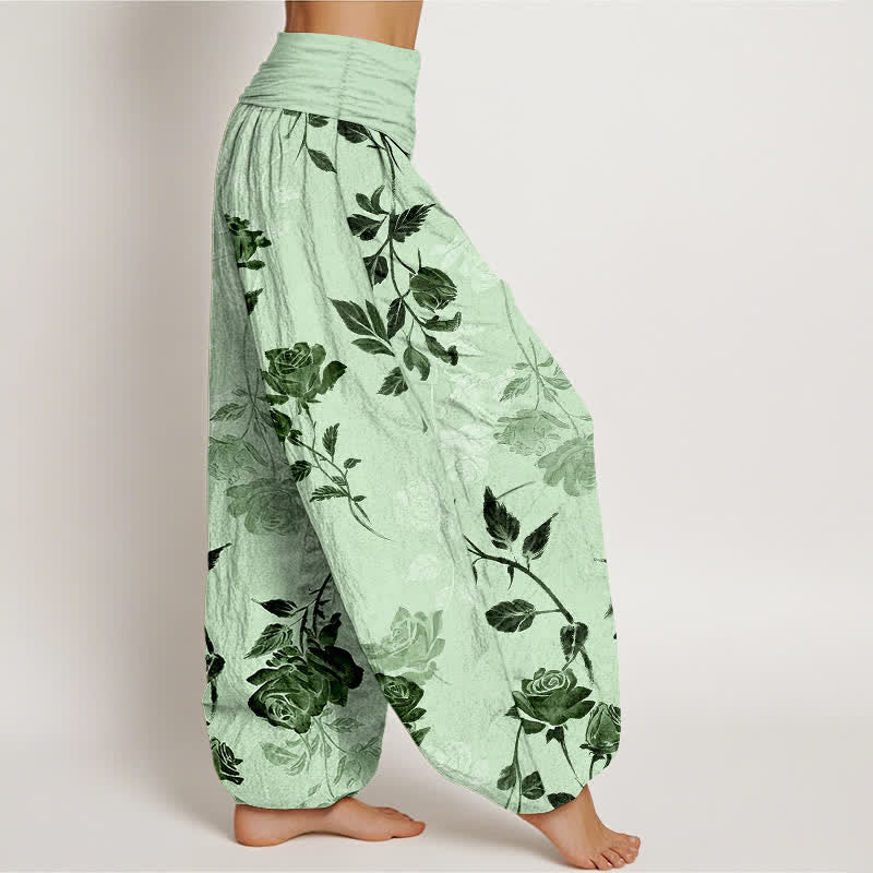 Nimara Ritual Cotton Vintage Rose Pattern Women's Elastic Waist Harem Pants