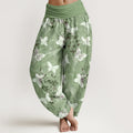 Nimara Ritual Cotton White Butterfly Floral Pattern Women's Elastic Waist Harem Pants