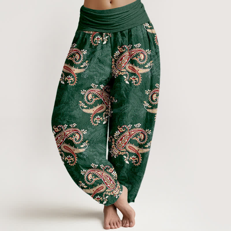 Nimara Ritual Pure Cotton Elegant Paisley Pattern Women's Elastic Waist Harem Pants