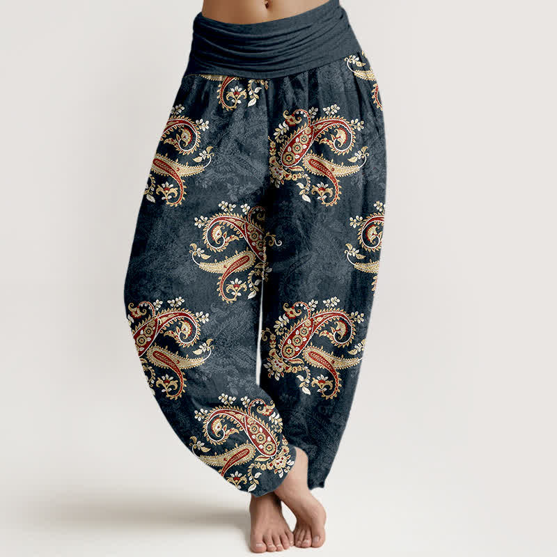 Nimara Ritual Pure Cotton Elegant Paisley Pattern Women's Elastic Waist Harem Pants