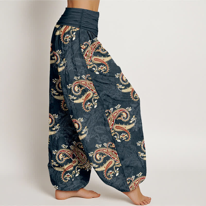 Nimara Ritual Pure Cotton Elegant Paisley Pattern Women's Elastic Waist Harem Pants