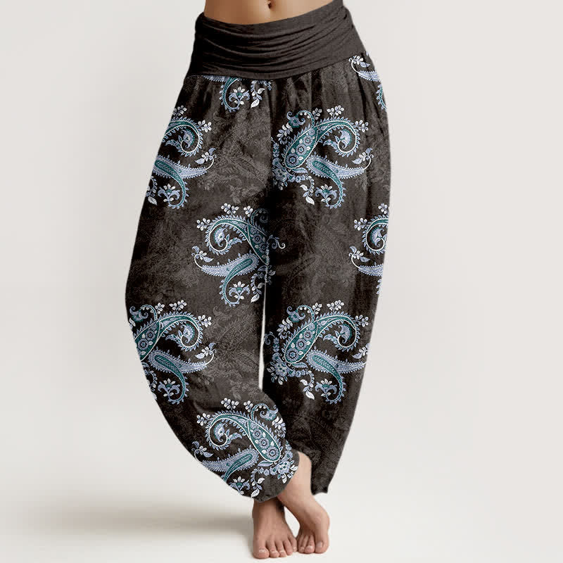 Nimara Ritual Pure Cotton Elegant Paisley Pattern Women's Elastic Waist Harem Pants