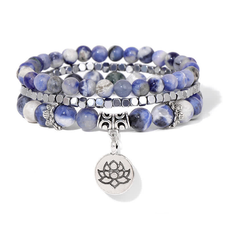 Nimara Ritual 3pcs Zebra Jasper Lotus Enlightenment Beaded Bracelet