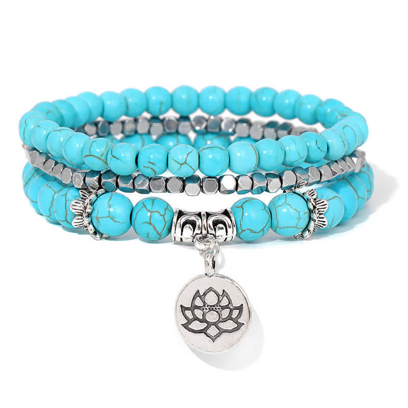 New Beginning and Motivating 3Pcs Zebra Jasper Lotus Enlightenment Beaded Bracelet