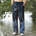 Nimara Ritual Cotton White Floral Cloud Pattern Men's Tapered Pants With Pockets