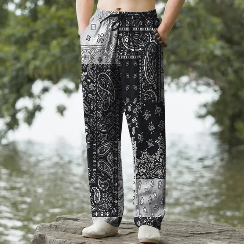 Nimara Ritual Cotton Various Paisley Pattern Men's Tapered Pants With Pockets