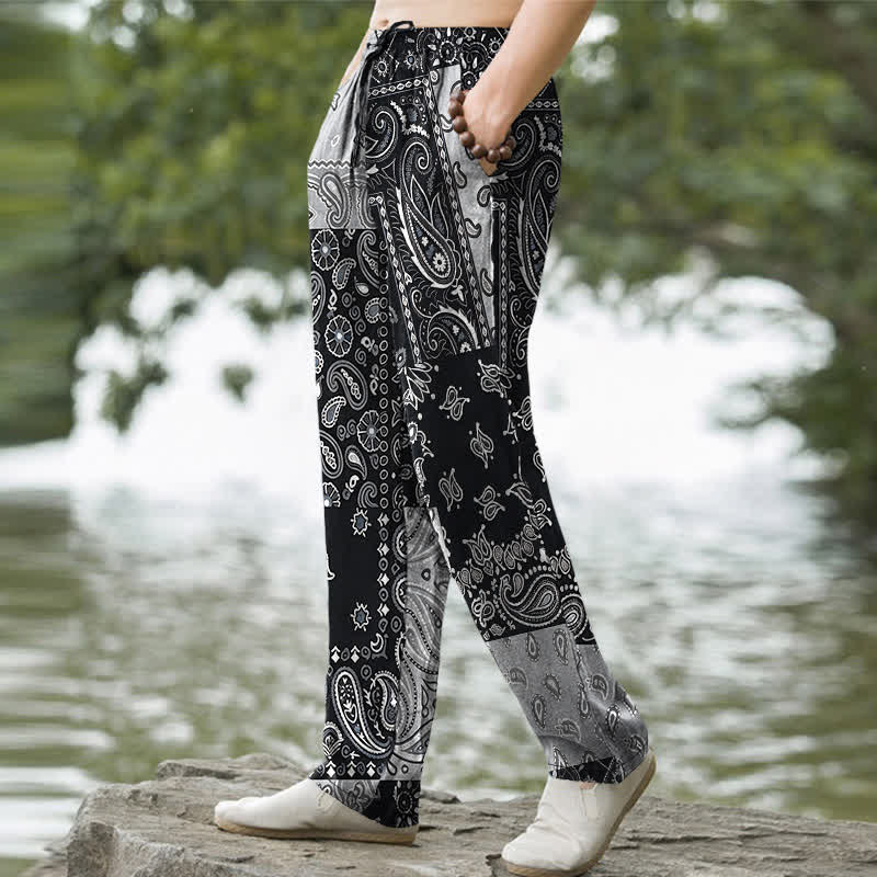 Nimara Ritual Cotton Various Paisley Pattern Men's Tapered Pants With Pockets