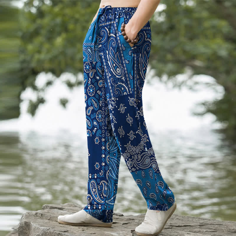 Nimara Ritual Cotton Various Paisley Pattern Men's Tapered Pants With Pockets