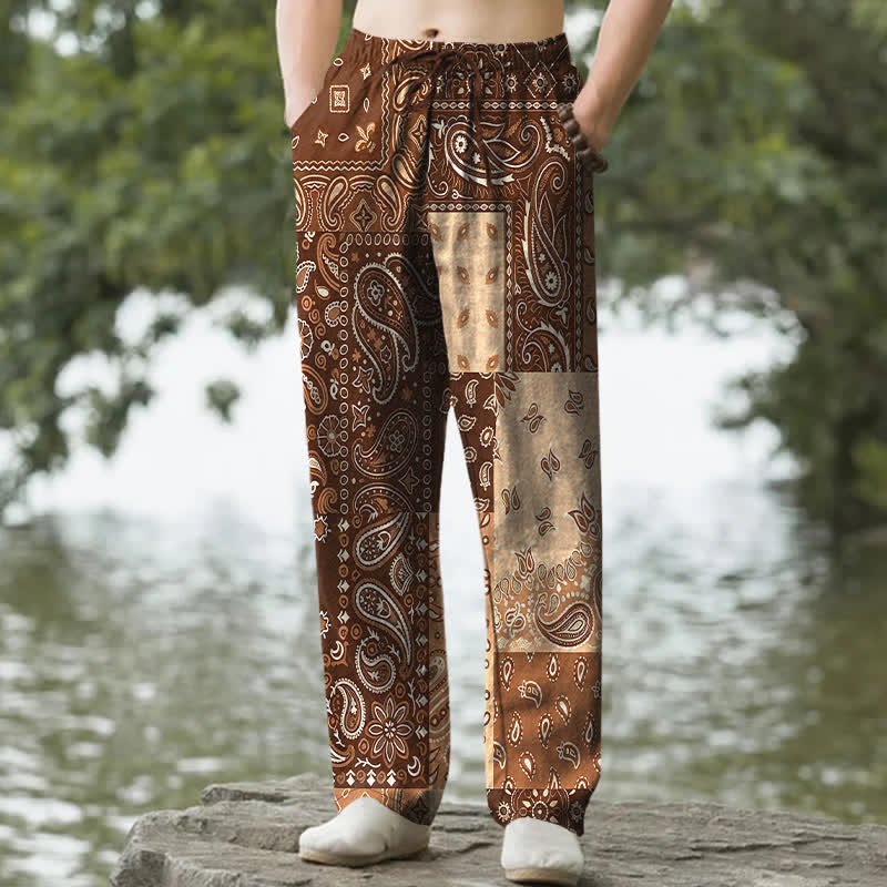 Nimara Ritual Cotton Various Paisley Pattern Men's Tapered Pants With Pockets