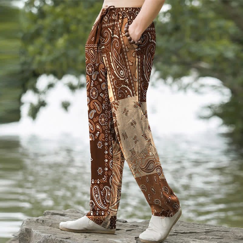Nimara Ritual Cotton Various Paisley Pattern Men's Tapered Pants With Pockets