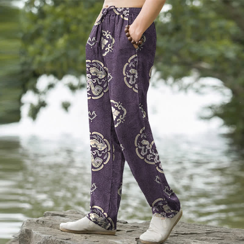 Nimara Ritual Cotton Vintage Floral Medallion Pattern Men's Tapered Pants With Pockets