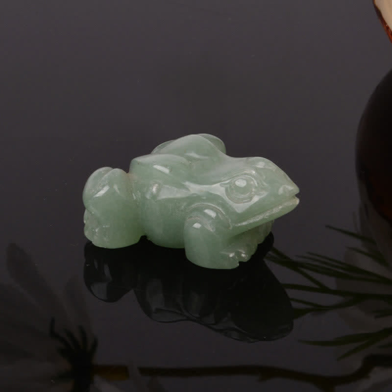 Wealth and Healing Natural Green Aventurine Clear Quartz Frog Crystal & Stone Decor