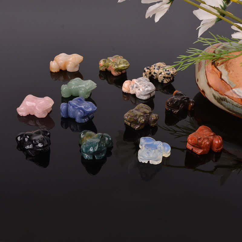 Wealth and Healing Natural Green Aventurine Clear Quartz Frog Crystal & Stone Decor