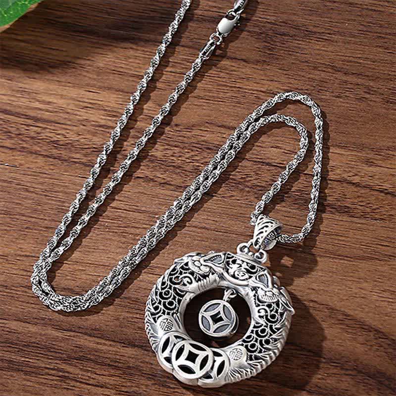 Nimara Ritual Copper Dragon Fu Character Peace Buckle Wealth Relief Carving Vintage Necklace