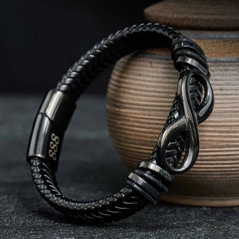 Nimara Ritual Infinity Design 444 Angel Number 888 Angel Number Titanium Steel Leather Strengthen Bracelet
