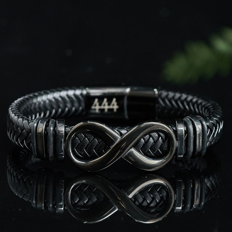 Nimara Ritual Infinity Design 444 Angel Number 888 Angel Number Titanium Steel Leather Strengthen Bracelet