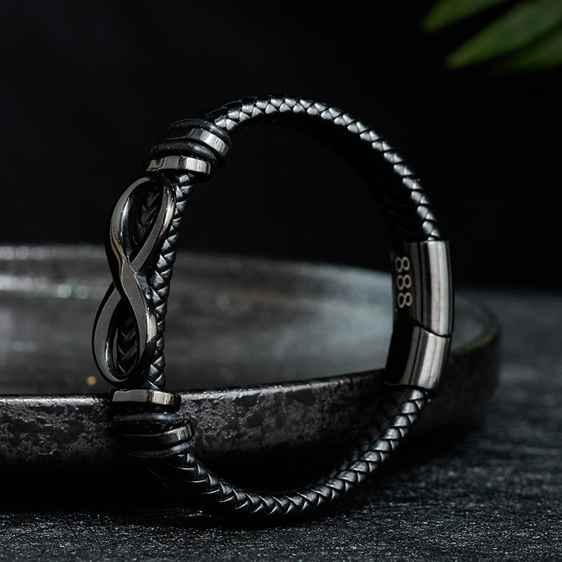 Nimara Ritual Infinity Design 444 Angel Number 888 Angel Number Titanium Steel Leather Strengthen Bracelet