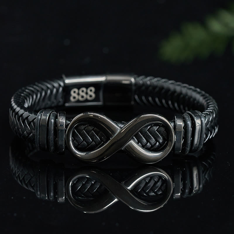 Nimara Ritual Infinity Design 444 Angel Number 888 Angel Number Titanium Steel Leather Strengthen Bracelet