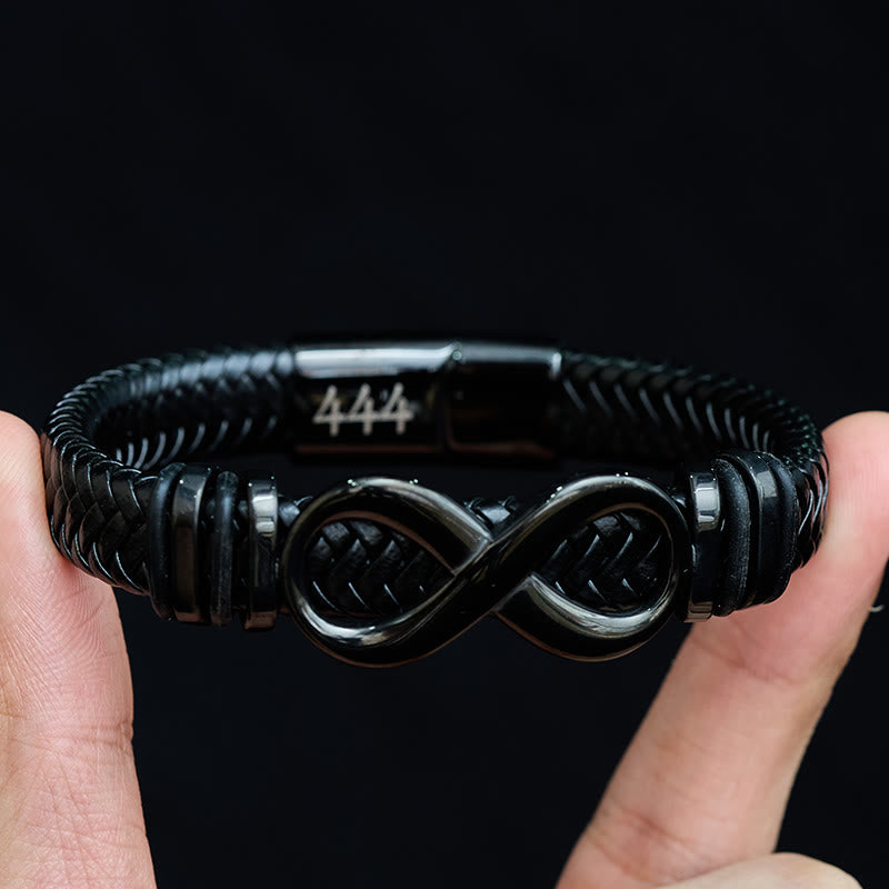 Nimara Ritual Infinity Design 444 Angel Number 888 Angel Number Titanium Steel Leather Strengthen Bracelet