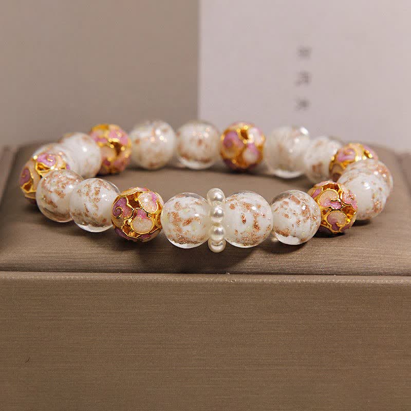 Nimara Ritual Liuli Glass Bead Gold Leaf CloisonnA Purity New Chinese Round Bracelet