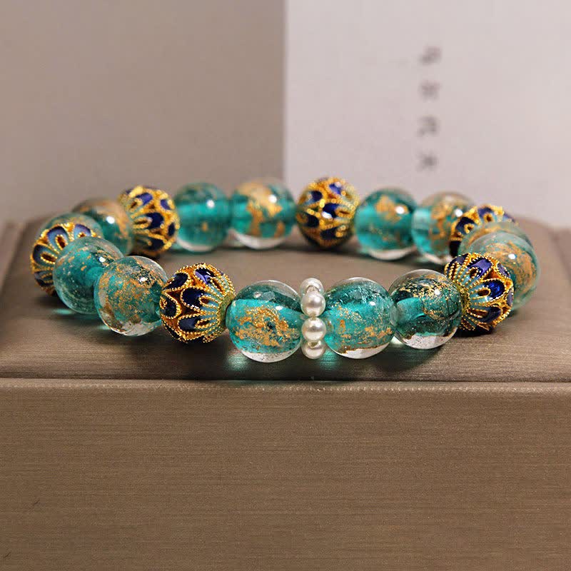 Nimara Ritual Liuli Glass Bead Gold Leaf CloisonnA Purity New Chinese Round Bracelet