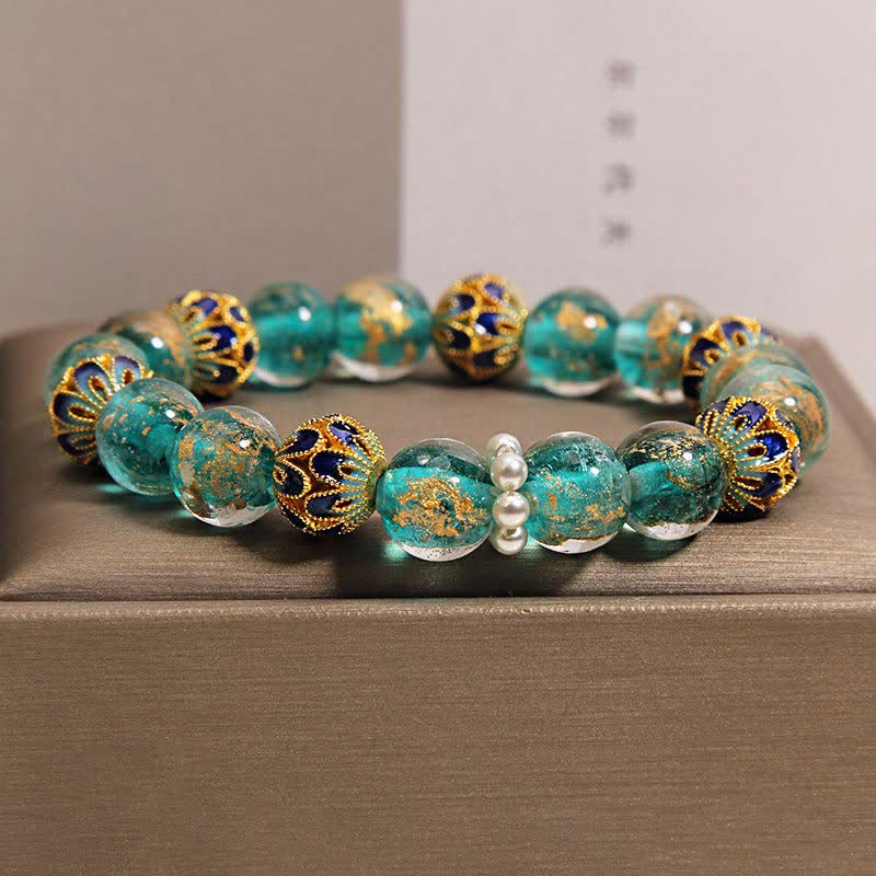 Nimara Ritual Liuli Glass Bead Gold Leaf CloisonnA Purity New Chinese Round Bracelet