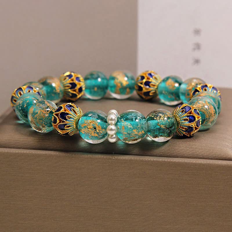 Nimara Ritual Liuli Glass Bead Gold Leaf CloisonnA Purity New Chinese Round Bracelet