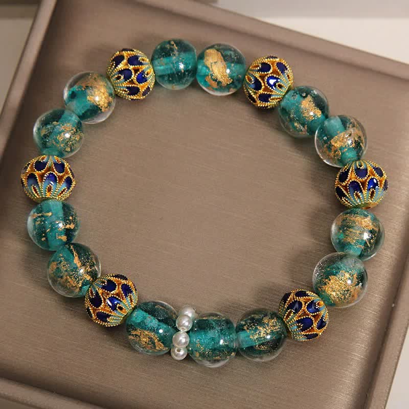 Nimara Ritual Liuli Glass Bead Gold Leaf CloisonnA Purity New Chinese Round Bracelet