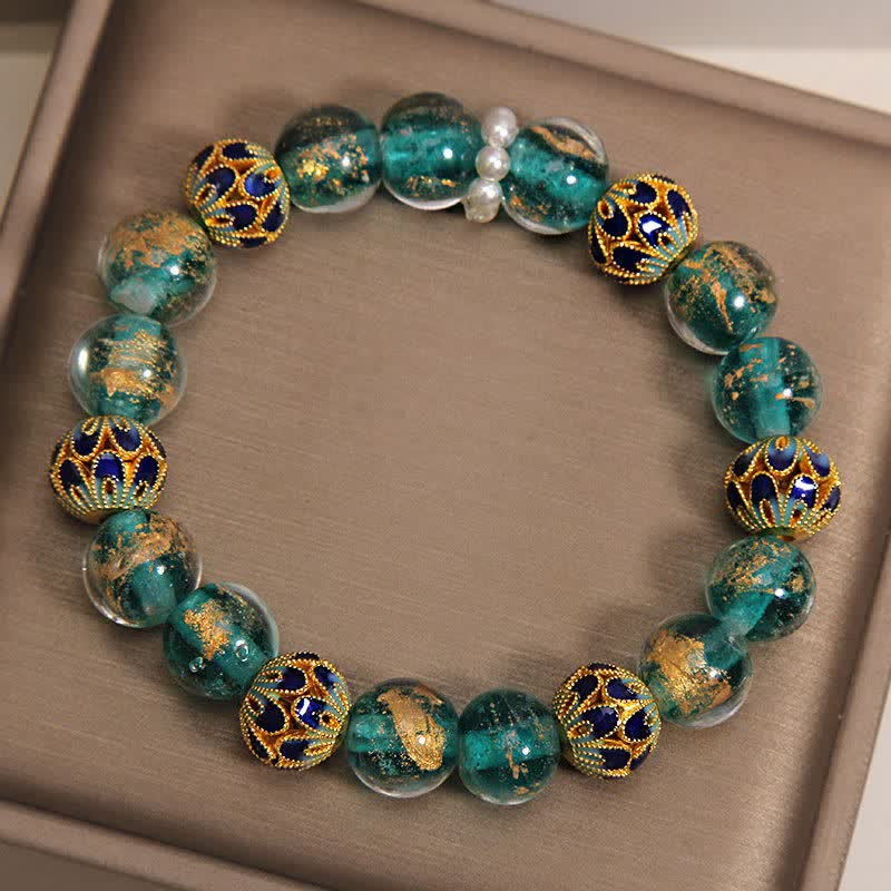 Nimara Ritual Liuli Glass Bead Gold Leaf CloisonnA Purity New Chinese Round Bracelet