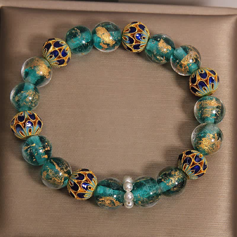 Nimara Ritual Liuli Glass Bead Gold Leaf CloisonnA Purity New Chinese Round Bracelet