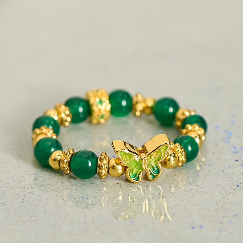 Nimara Ritual Natural Green Agate Bead Copper Butterfly Renewal Ring