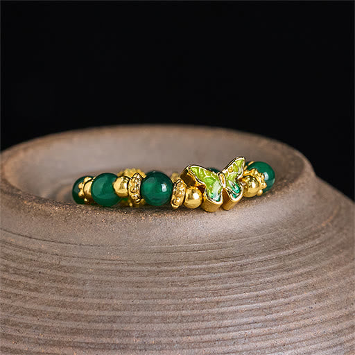 Nimara Ritual Natural Green Agate Bead Copper Butterfly Renewal Ring