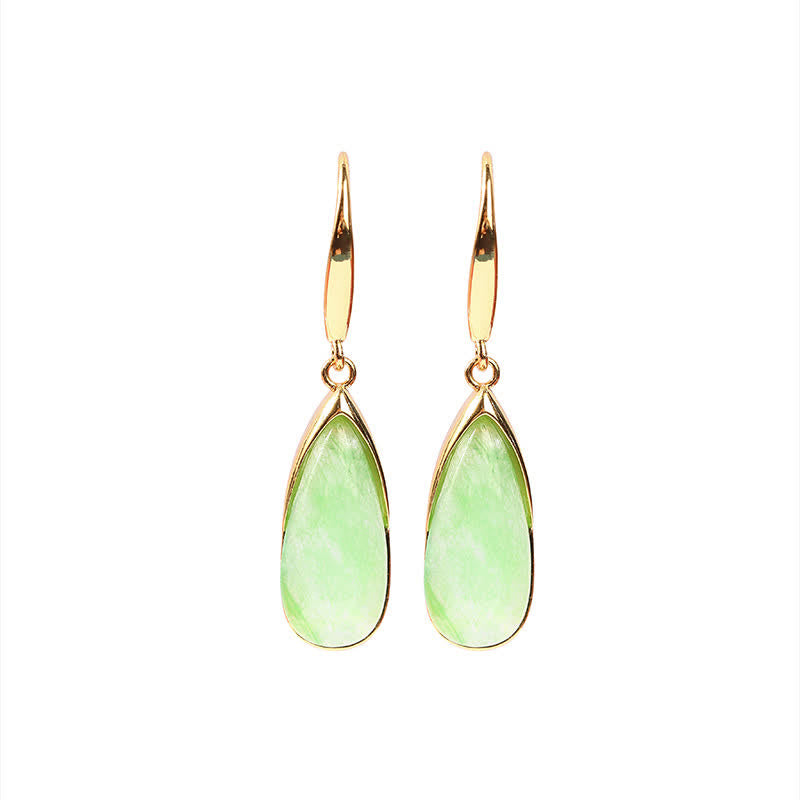 Nimara Ritual Jade Teardrop Protection Vintage Gold Tone Earrings