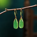 Nimara Ritual Jade Teardrop Protection Vintage Gold Tone Earrings