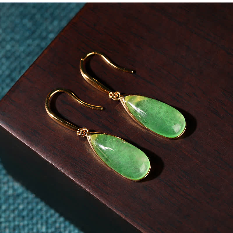 Nimara Ritual Jade Teardrop Protection Vintage Gold Tone Earrings