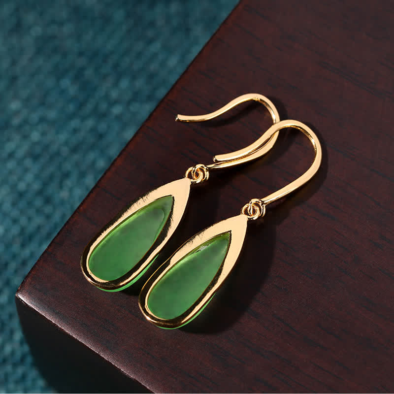 Nimara Ritual Jade Teardrop Protection Vintage Gold Tone Earrings