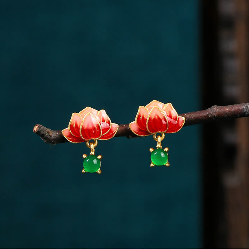 Nimara Ritual Jade Lotus Enamel Gold Dangle New Beginnings Earrings
