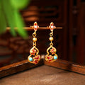Nimara Ritual Turquoise Cloisonn Lotus Gourd Accent Enlightenment Drop Earrings