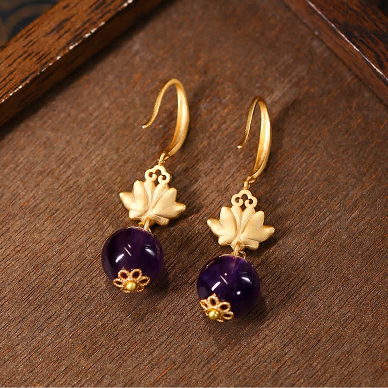Nimara Ritual Amethyst Lotus Enlightenment Drop Earrings