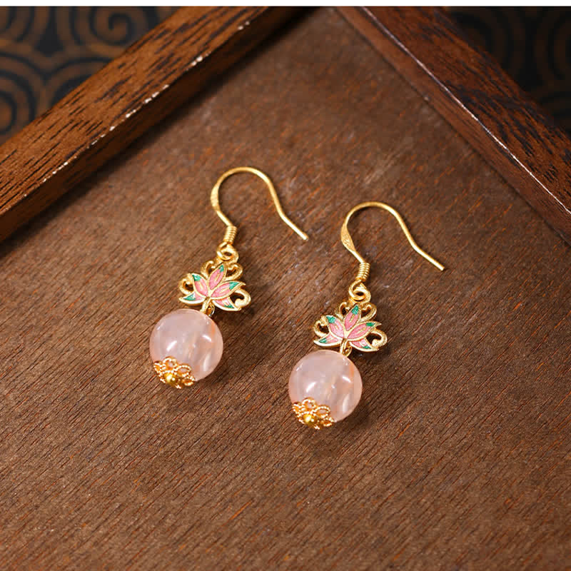 Nimara Ritual Citrine Lotus Enlightenment Enamel Drop Earrings